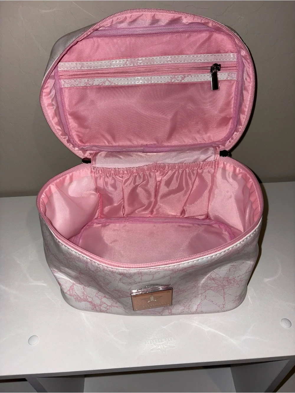Jeffree Star Pink & White Marble Cosmetic Case with Top Handle